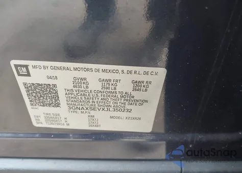 2018 Chevrolet Equinox Lt from USA, damaged, VIN 3GNAXSEVXJL350232